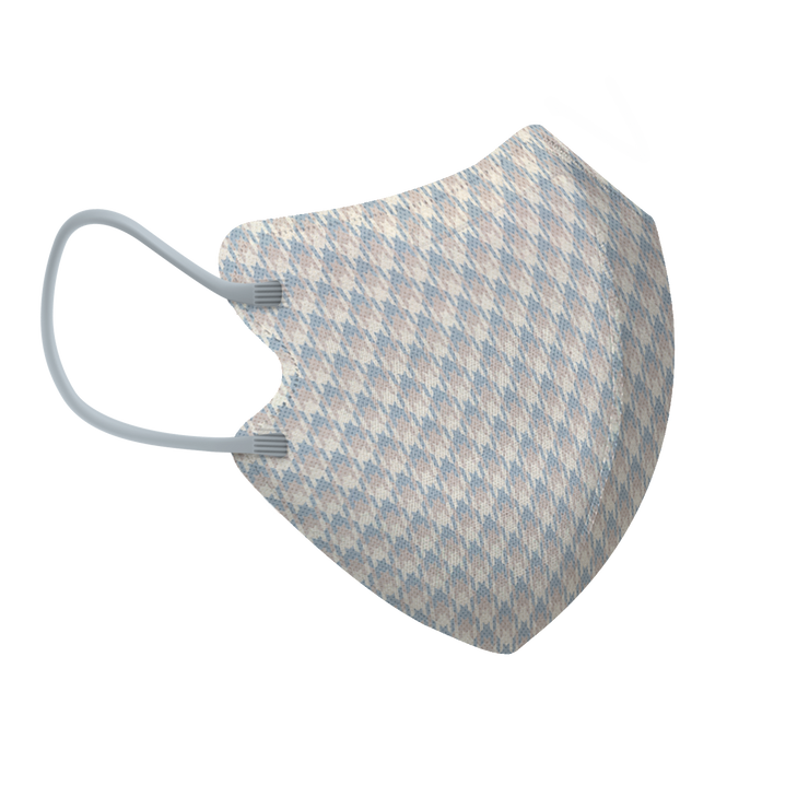 White Wash Houndstooth 3-ply 2D Slim Fit Mask - L Size (New Box of 5, Individually-wrapped)
