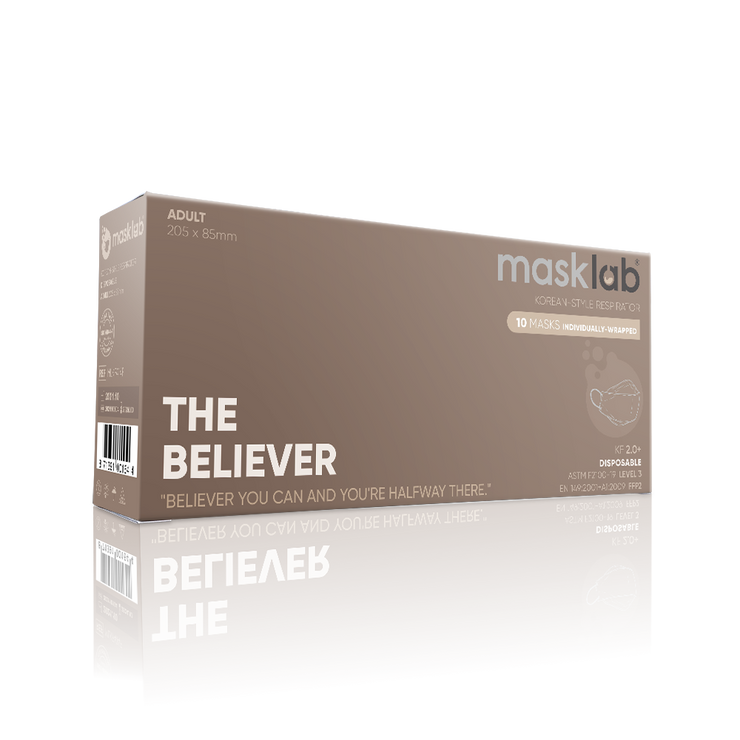 THE BELIEVER Adult Korean-style Respirator 2.0 (Box of 10, Individually-wrapped)
